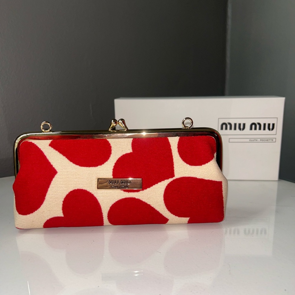 Miu Miu Red Heart Clutch Pochette w/ Gold Chain - Brand New in Box